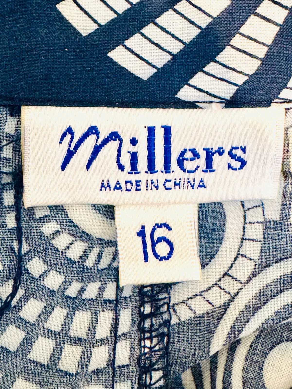 Millers Blue White Geometric Collared Sleeveless Belted Shirt Dress Size 16 – photo 5