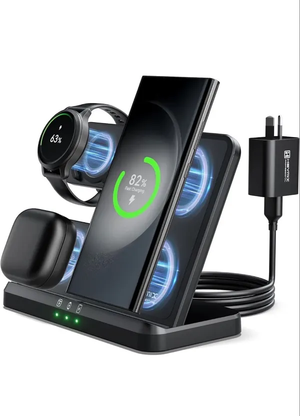 HEYMIX 3 in 1 Fast Wireless Charging Station Samsung S24/S23 Ultra Watch BNIB
