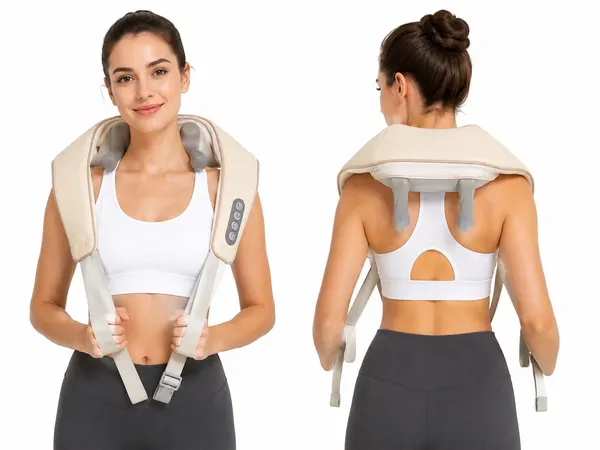 Shiatsu Kneading Neck & Shoulder Massager 4 Heads Beige - Charger not included