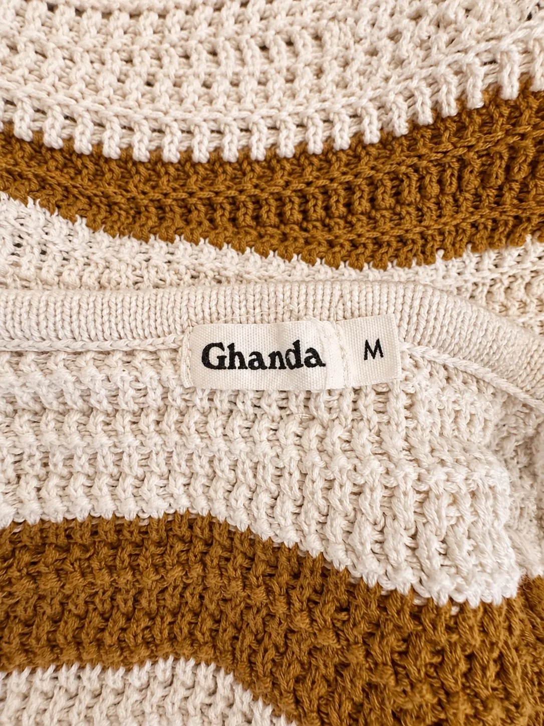 Ghanda Women's Crochet Striped Camisole Tank Top Square Neck Cream/Brown M – photo 3