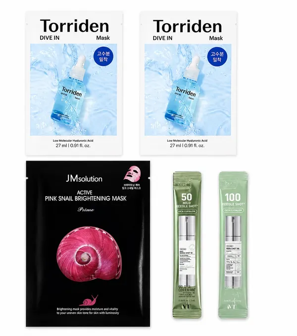 Best Korean Skincare Beauty Bundle VT Reedle Shot Torriden JMsolution Mask Set