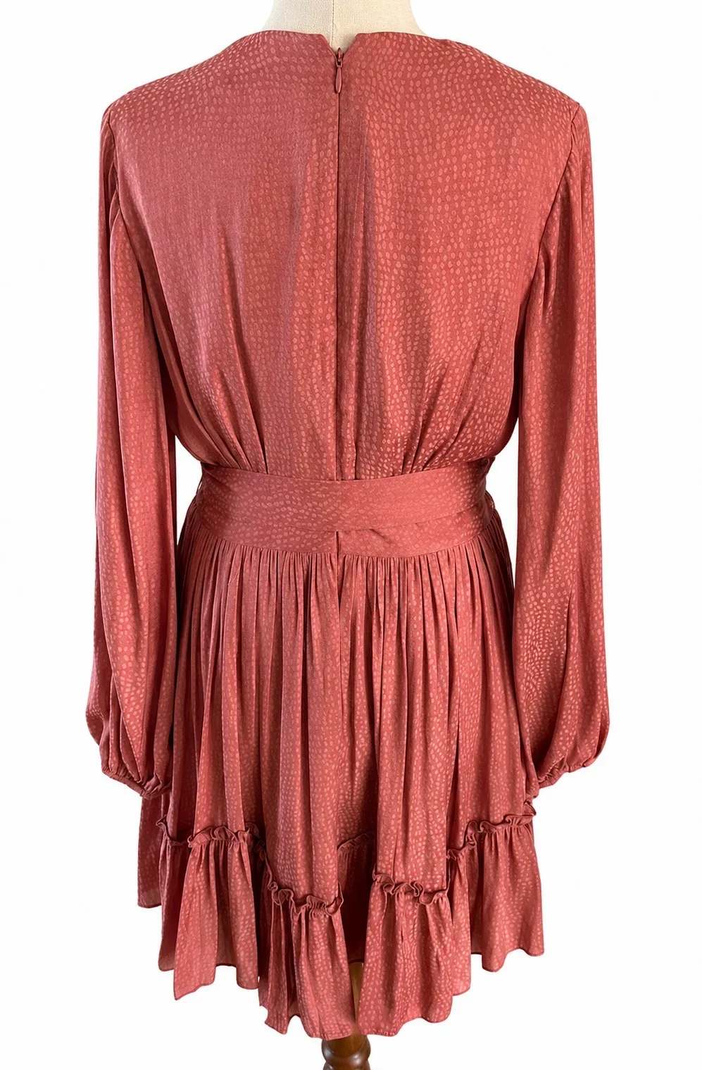 Sheike Believer Dress Dusty Pink Satin Long Sleeve Ruffle Cocktail Party Sz 8 — photo 3