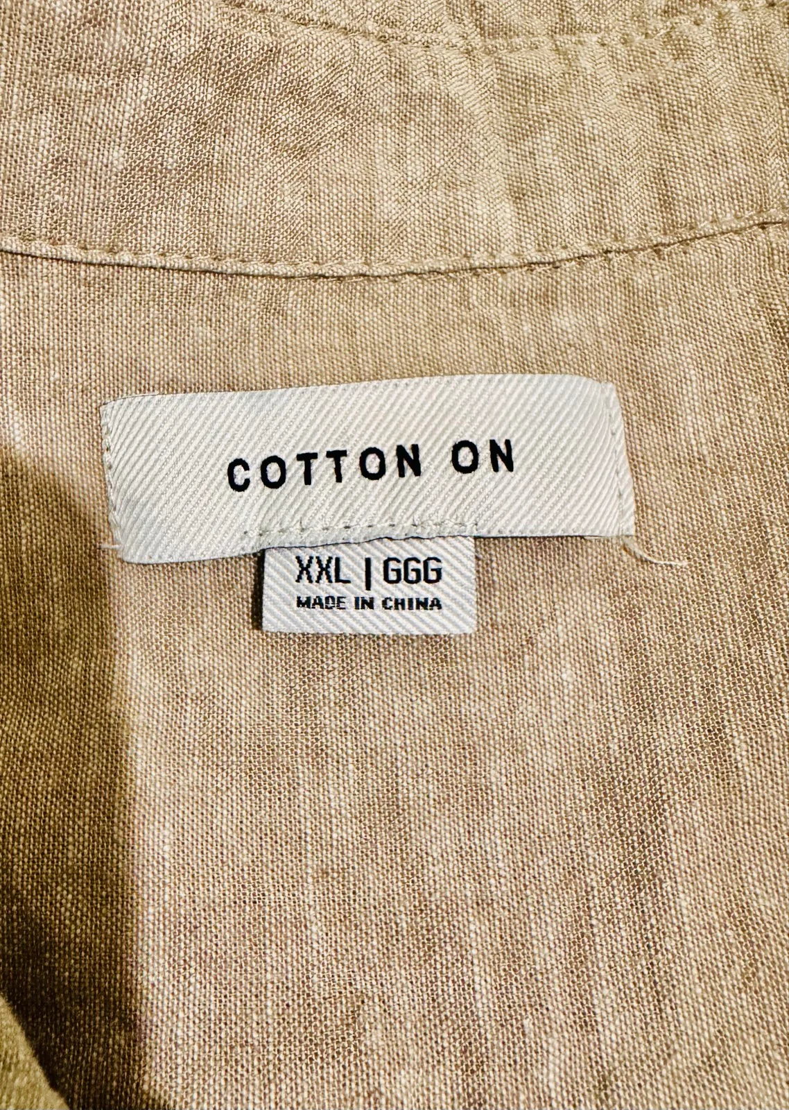 Cotton On Men's Linen Cotton Long Sleeve Button-Up Point Collar Beige XXL – photo 3