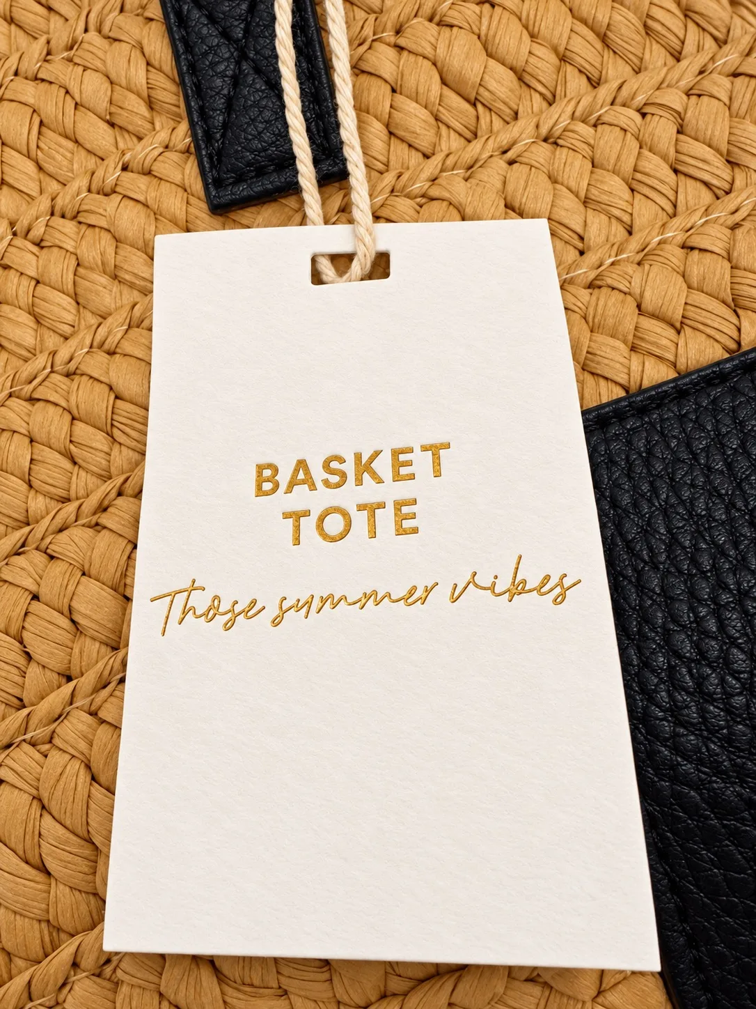 Cotton On Basket Tote Natural Black Woven Straw Double Handles Brand New – photo 3