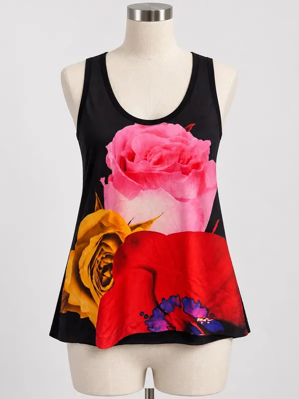 Authentic Josh Goot Women's Black 100% Silk Floral Scoop Neck Tank Top Size XS