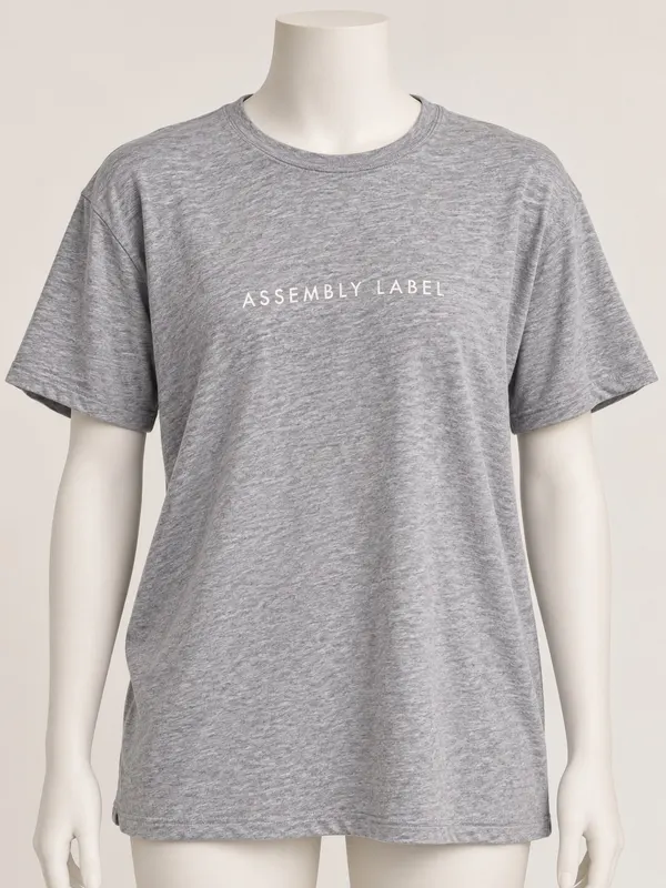 Assembly Label Women's Grey Logo Crew Neck Short Sleeve Cotton Jersey Tee Size 6