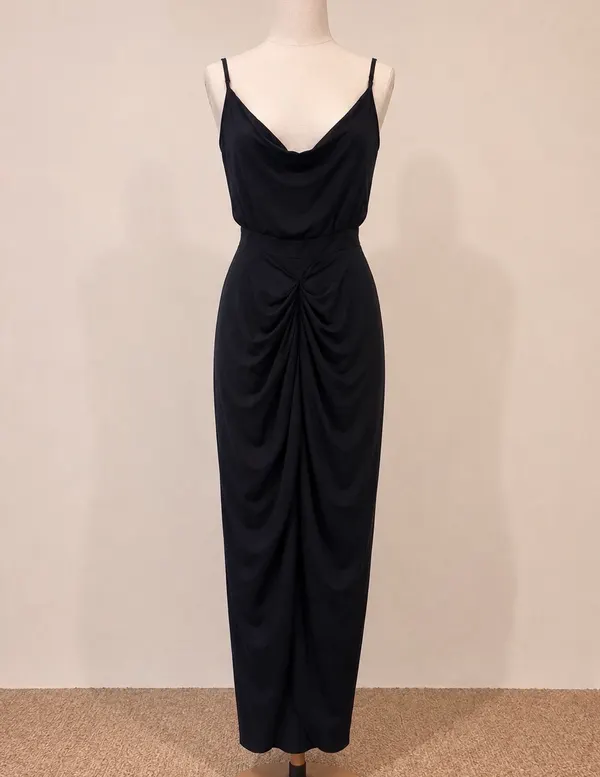 SHEIKE Women's Black Satin Draped Maxi Dress Stunning Adjustable Straps AU 10