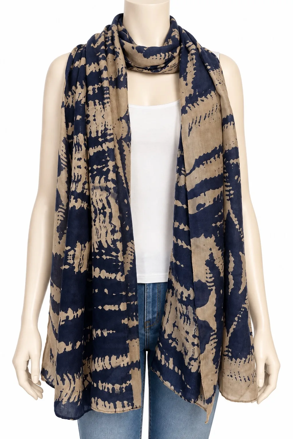 Gregory Ladner Women's Blue Beige Abstract Print Shawl Wrap Scarf – photo 2
