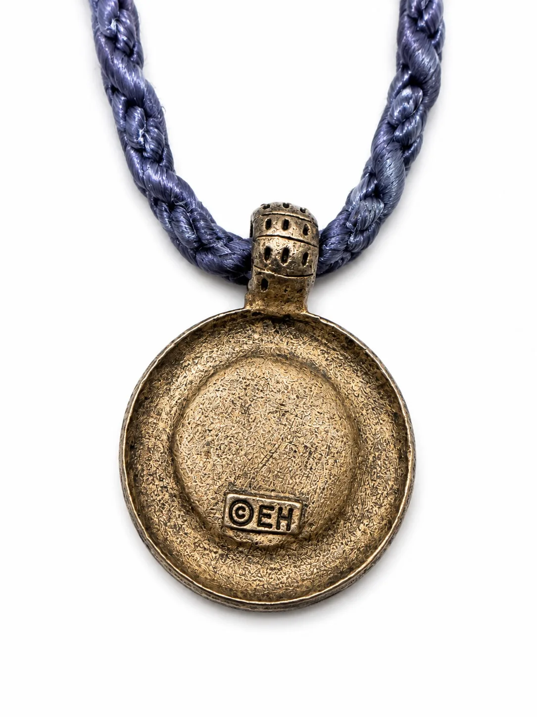Vintage EH Designer Jewellery Silver Tone Pendant Blue Braided Cabochon 80s USA — photo 2