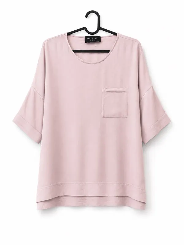Decjuba Women's Dusty Pink Round Neck Short Sleeve Pocket Blouse Size S BNWT