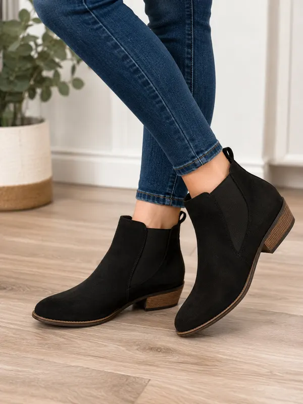 Naughty Monkey Black Suede Women's Ankle Boots Pull Tab Low Block Heel AU 7