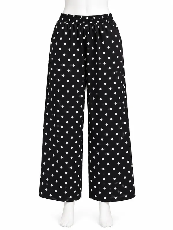 Glassons Women's Black White Polka Dot Wide Leg elastic Waist Pants Size 10