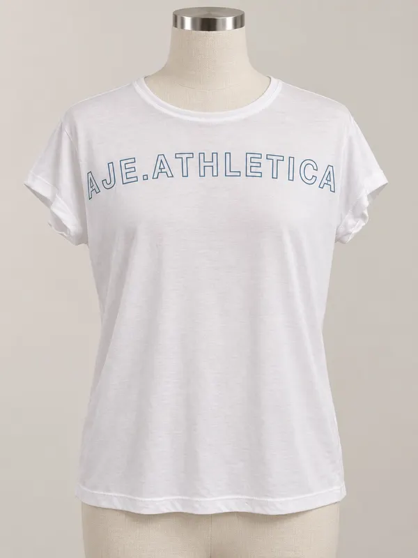 AJE.ATHLETICA Women's White Crew Neck Short Sleeve Mesh Back Logo Tee AU 6 AU 8