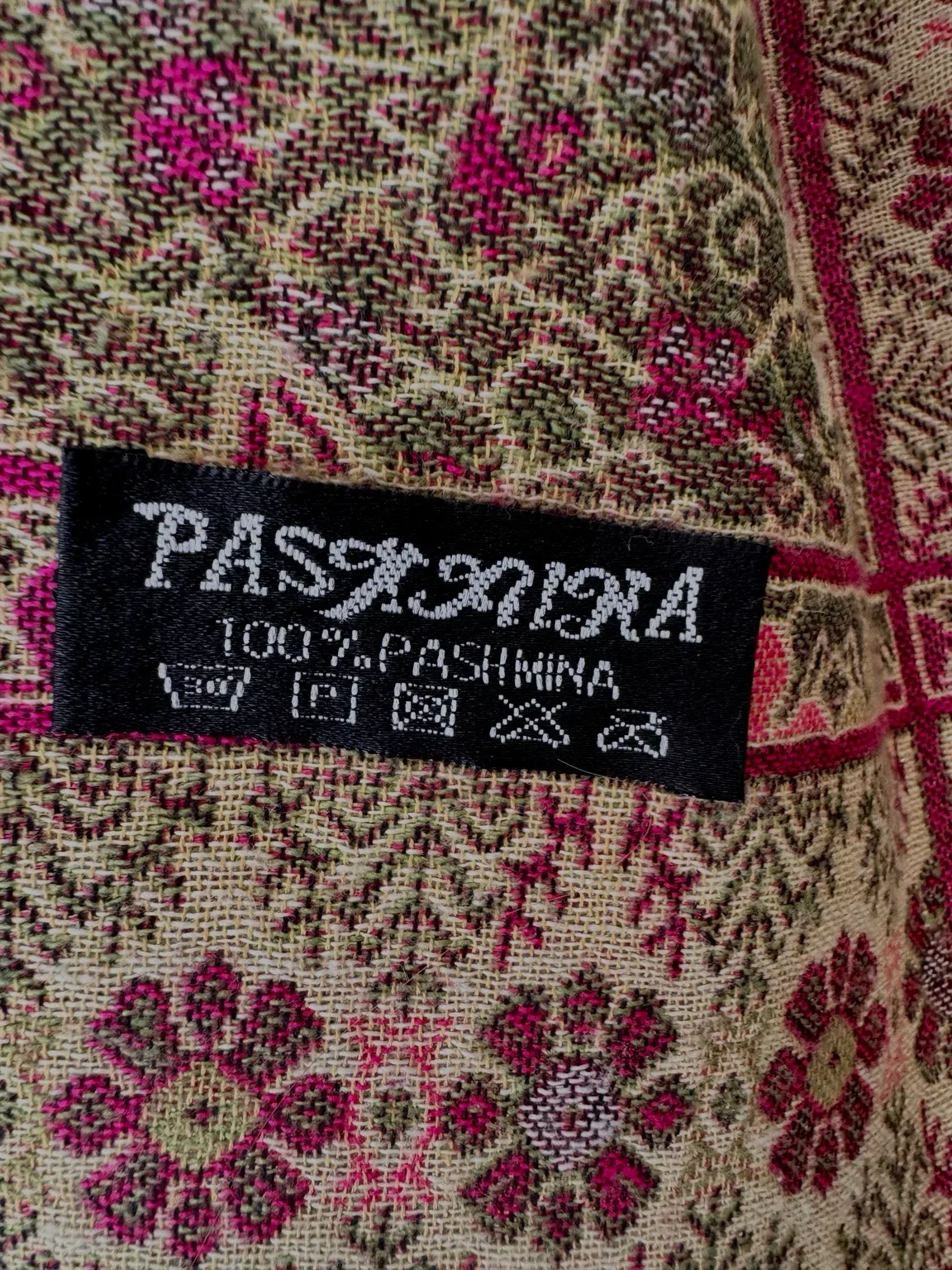 Pashmina Women's Pink Beige Olive Paisley Cashmere Woven Fringe Scarf Shawl — photo 3