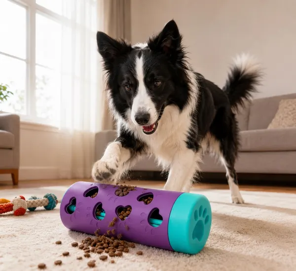 Interactive Treat Dispensing Dog Puzzle Toy Tube Plastic Purple Green Brand New