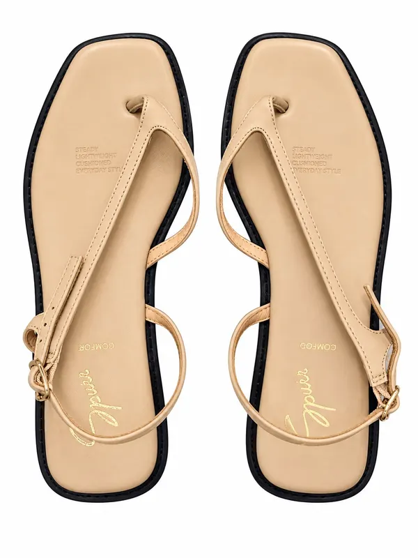 Spurr Women's Beige Thong Sandals Ankle Strap Buckle Cushioned Size AU 7