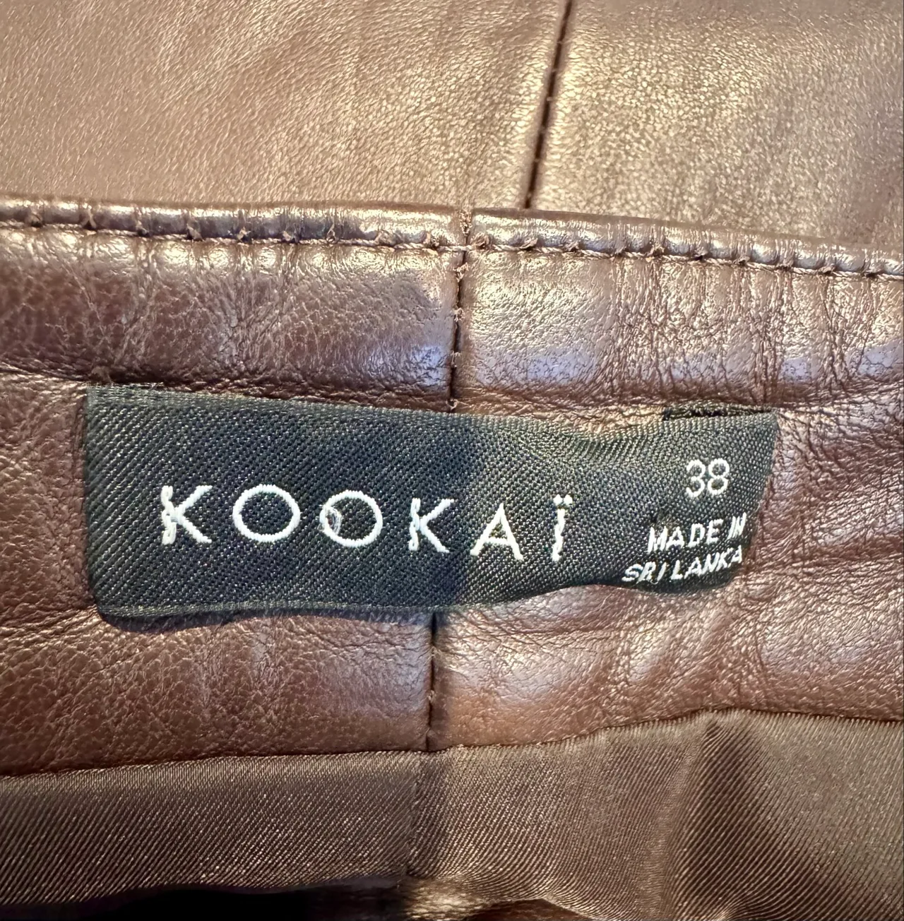 KOOKAI Women's Brown Leather Shorts Flat Front 2 Pockets Zip Closure Sz 38 AU 10 — photo 3