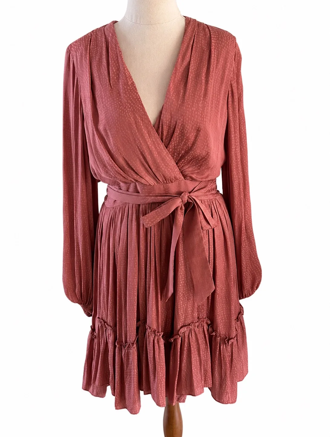 Sheike Believer Dress Dusty Pink Satin Long Sleeve Ruffle Cocktail Party Sz 8 — photo 2
