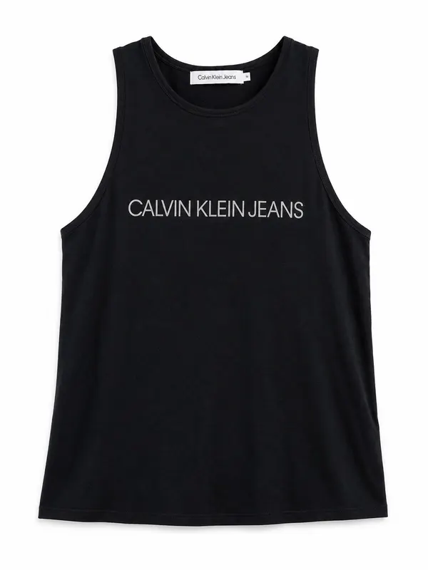 Calvin Klein Jeans Women's Size M Black Logo Sleeveless Cotton Jersey Tank Top