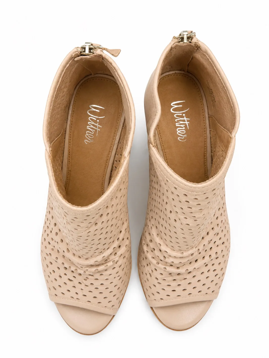 Wittner Orana Beige Leather Women's Ankle Boots Perforated Open Toe Zip AU 6 — photo 3