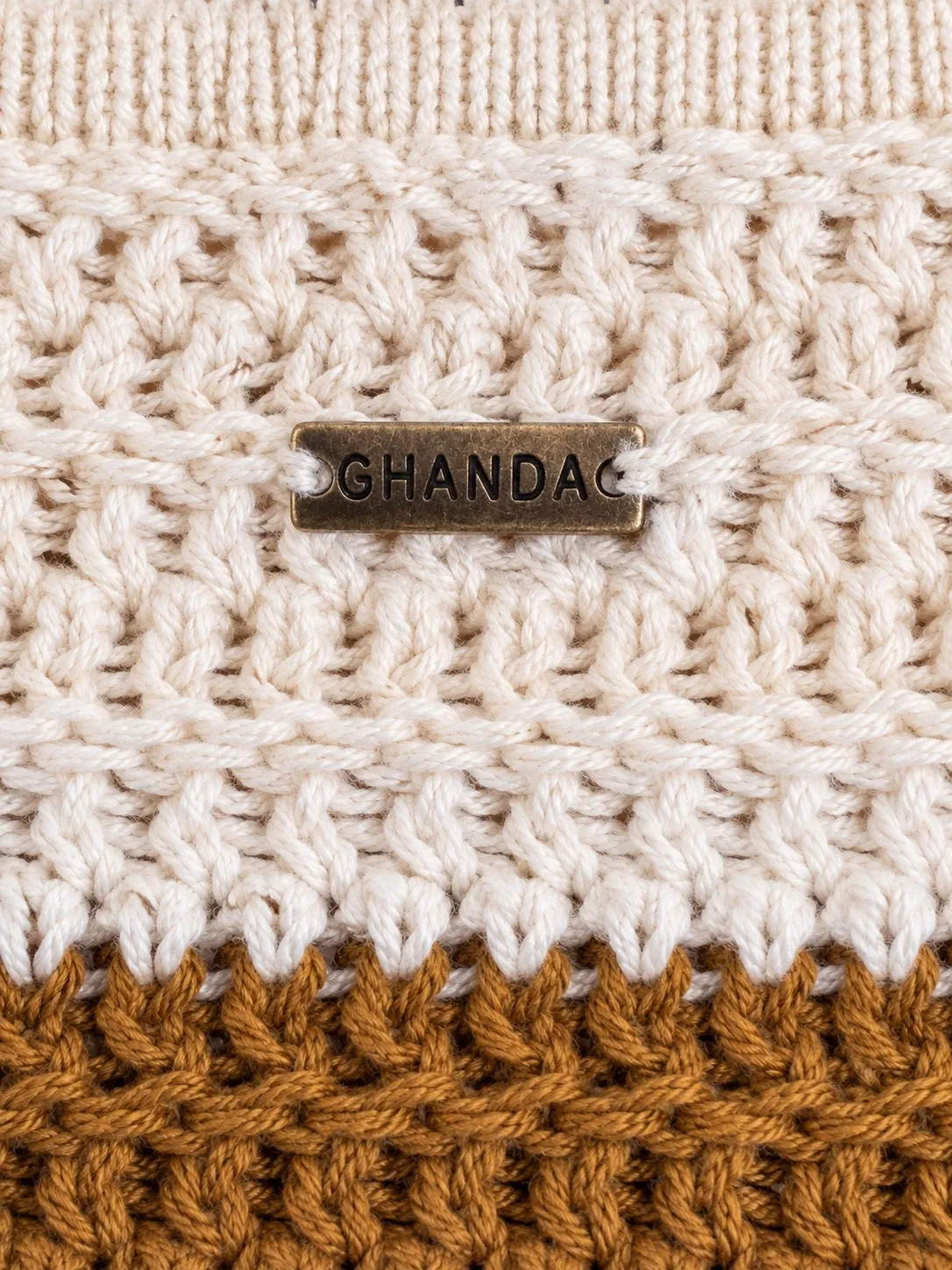 Ghanda Women's Crochet Striped Camisole Tank Top Square Neck Cream/Brown M – photo 4