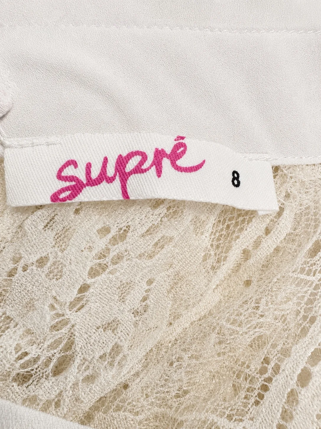 Supre Women's White Lace Yoke High Neck Long Sleeve Blouse Top Size 8 — photo 3