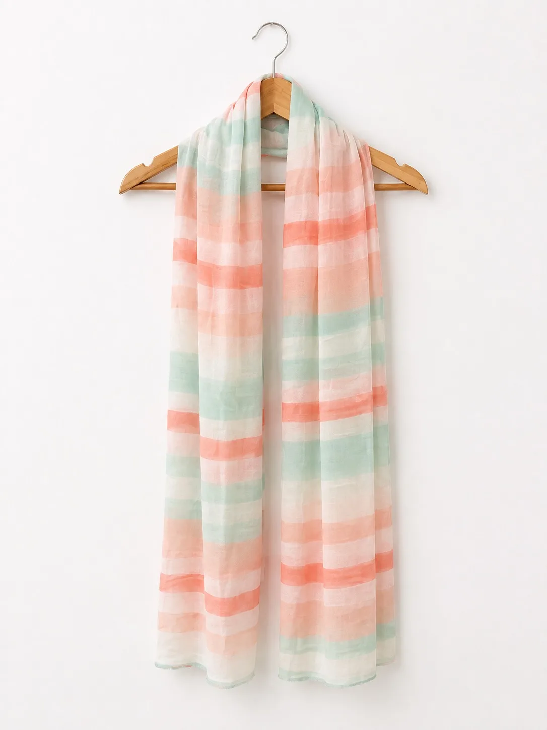 Women's Pink green Blue White Striped Shawl Wrap Scarf Lightweight Cotton — photo 2
