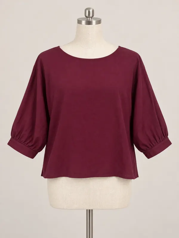 Gorman Women's Burgundy maroon Knit Round Neck 3/4 Puff Sleeve Blouse Size 6 8