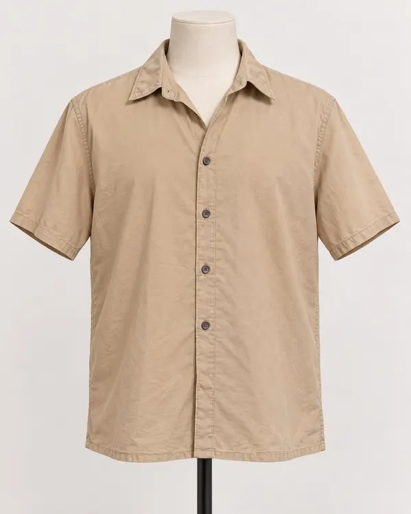 SABA Women's Cotton Short Sleeve Button-Up Point Collar Beige Shirt Size 2 AU 8