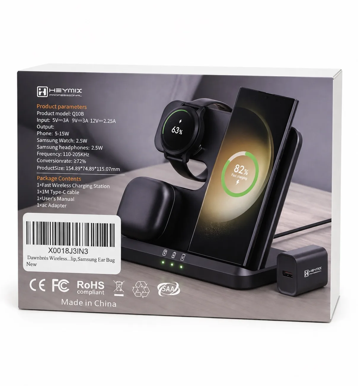 HEYMIX 3 in 1 Fast Wireless Charging Station Samsung S24/S23 Ultra Watch BNIB — photo 4