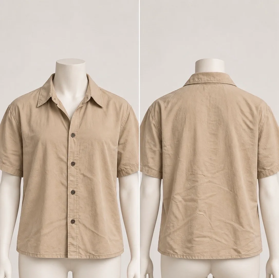 SABA Women's Cotton Short Sleeve Button-Up Point Collar Beige Shirt Size 2 AU 8 – photo 2