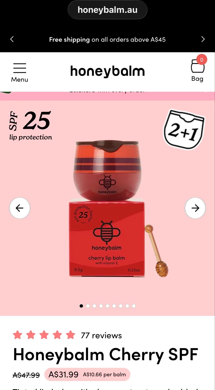 Honey Balm Cherry Lip Balm Vitamin E NEW Boxed Moisturising Hydrating 6.5g — photo 3