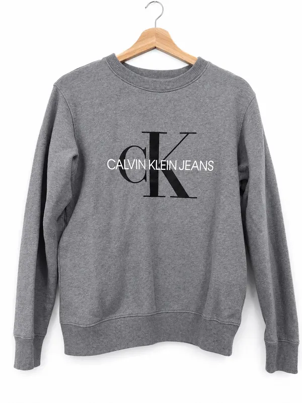CALVIN KLEIN JEANS Women's Grey Sweatshirt Crew Neck XS Logo Cotton Pullover