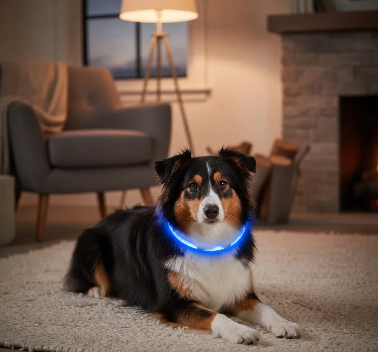 Blue USB Rechargeable LED Lighted Safety Dog Collar, Adjustable, Size M 50cm — photo 4