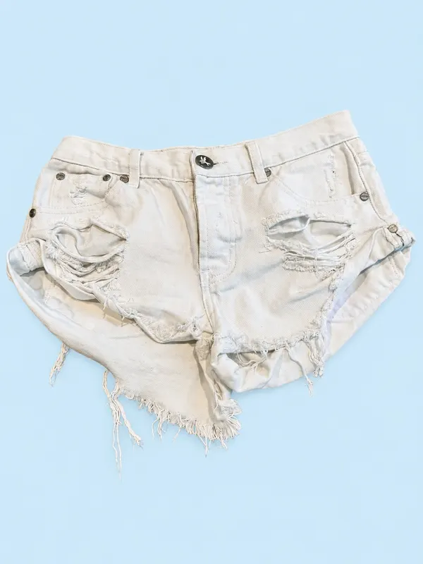 One Teaspoon Bandits Women's White Distressed Denim Cut Off Shorts Size AU 10