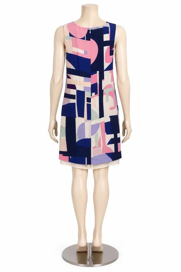 MARCS Geometric Print Sleeveless Shift Dress Zip Lined Navy Pink White Size AU 8
