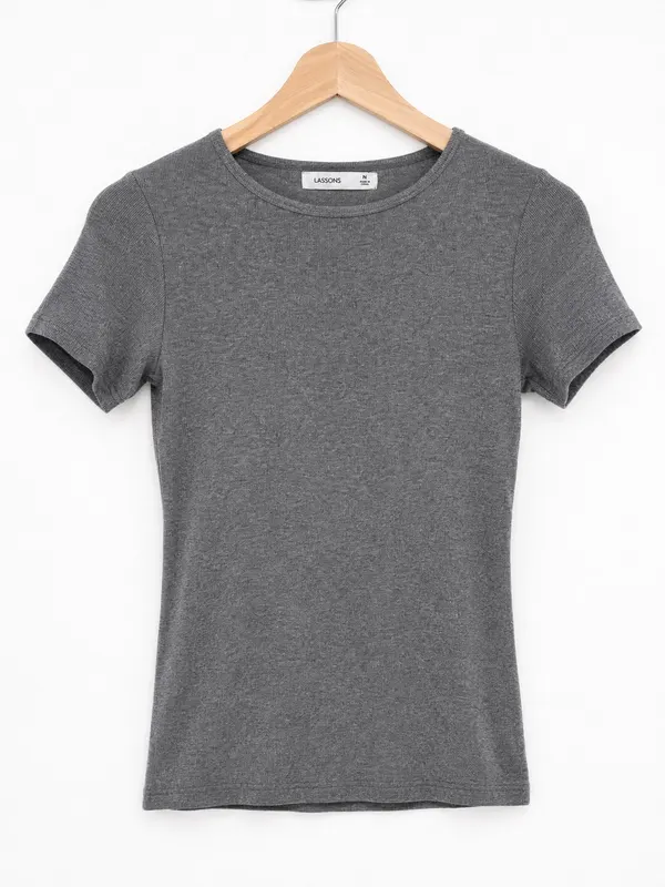 Glassons Women's Grey Modal Knit Ribbed Crew Neck Short Sleeve T-Shirt Size M
