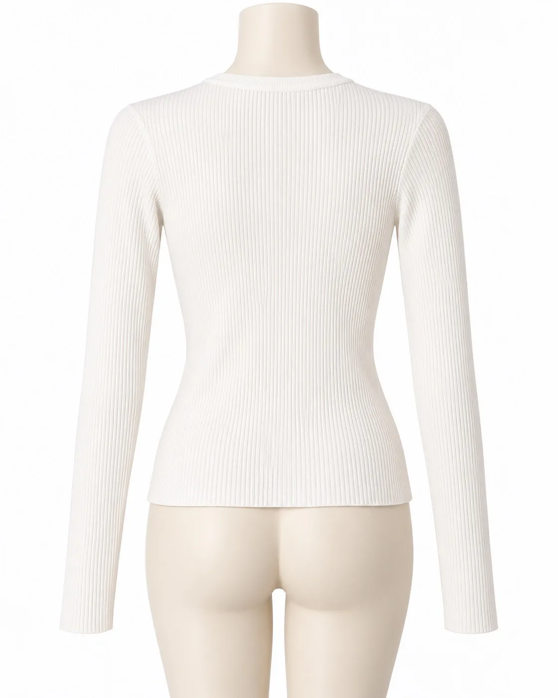 Women's White Ribbed Knit Crew Neck Long Sleeve Stretch Top Solid Viscose Blend — photo 2