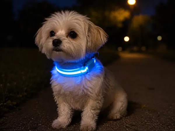 Blue USB Rechargeable LED Night Walk Light Up Safety Dog Collar Adjustable Small