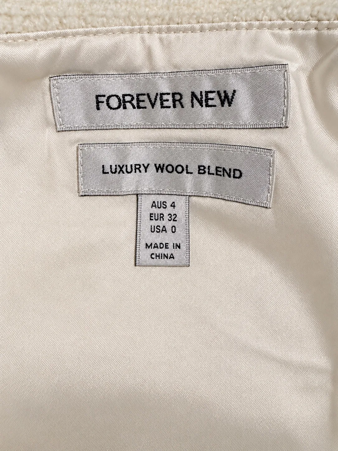 Forever New Cream Solid Tweed Wool Blend Lined Mini Skirt Side Zip AU 4 – photo 3