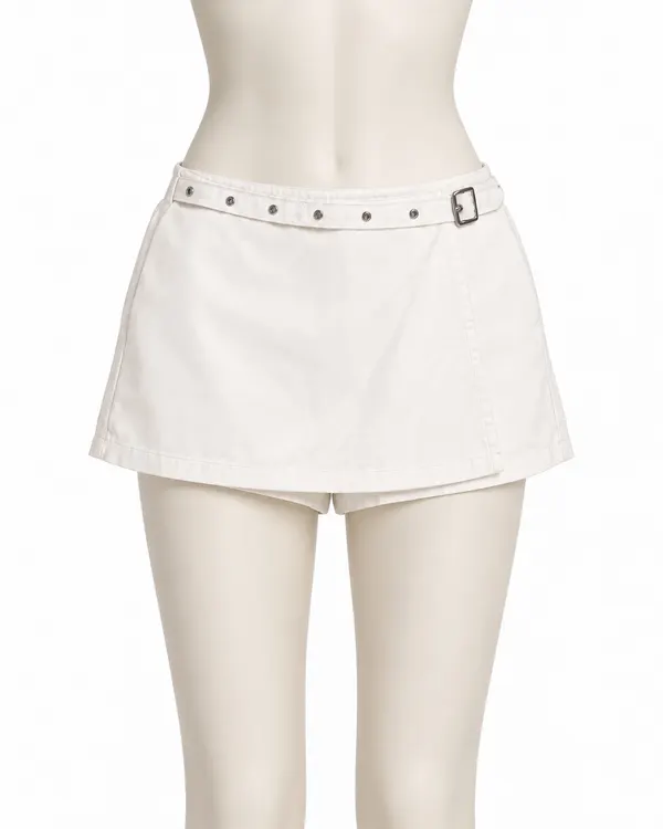 Glassons White Cotton Canvas Mini Skort Buckle Grommet Belt Women's Size 6