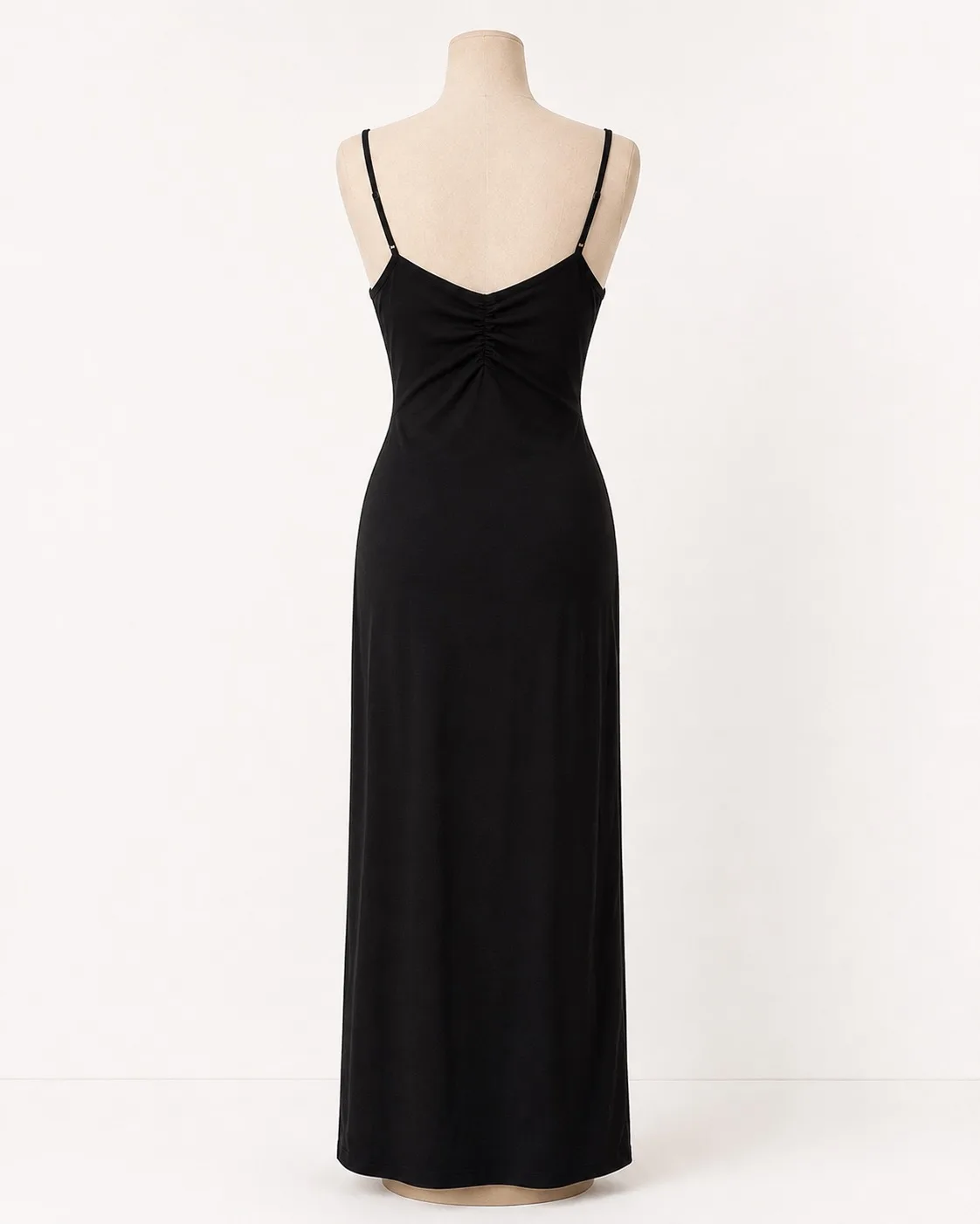Glassons Black Cut-Out Ruched Stretch V-Neck Spaghetti Strap Maxi Dress XS — photo 2