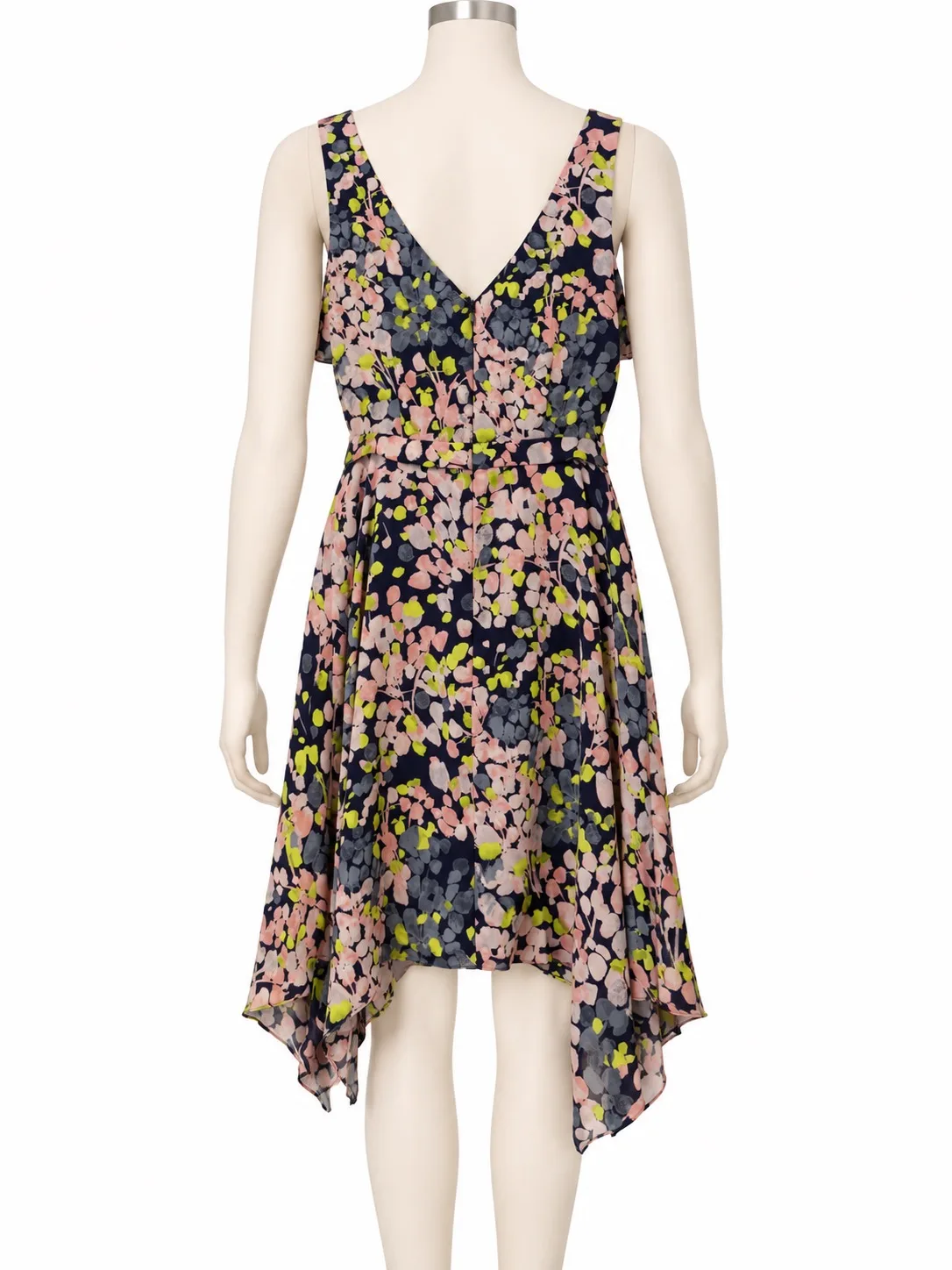 Navy Floral Ruffle V-Neck Sleeveless Hi-Low Midi Dress Size 0 AU 6 – photo 2