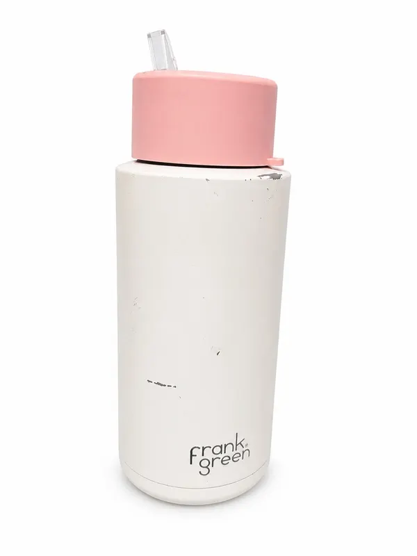 Genuine Frank Green Bottle 1L / 34oz White Pink Insulated Stainless Water Bottle