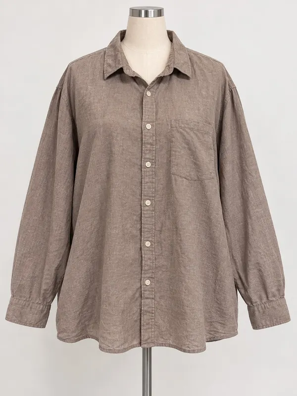 Cotton On Men's Linen Cotton Long Sleeve Button-Up Point Collar Beige XXL