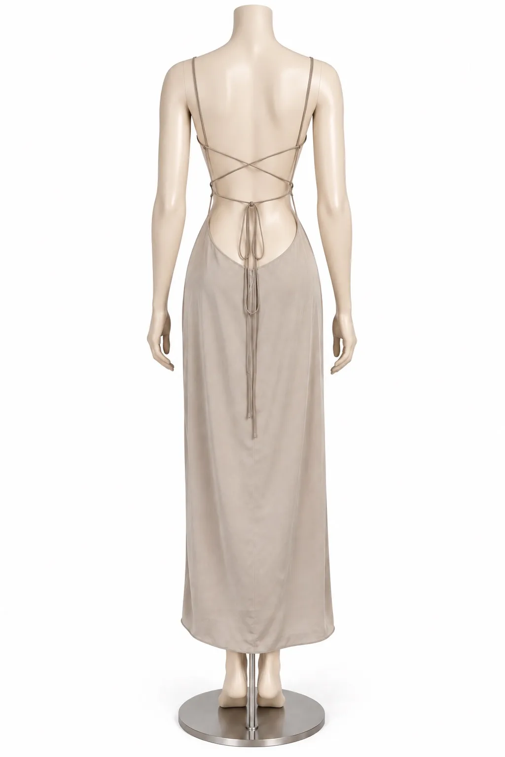 Shona Joy Beige Satin Cowl Neck Strappy Open Back Tie Maxi Dress Size 10 – photo 2