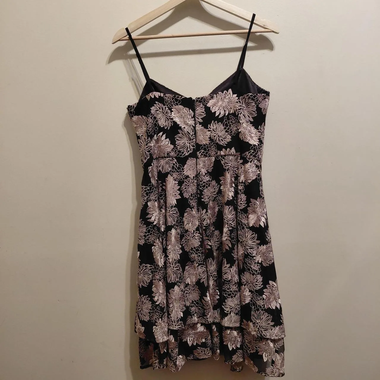 Forever New black & pink floral mini dress with ruffle hem, size 10 — photo 2