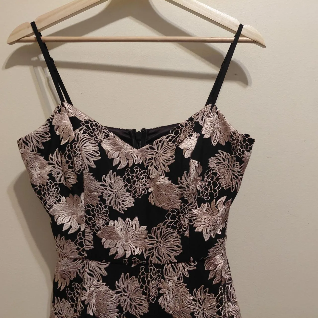 Forever New black & pink floral mini dress with ruffle hem, size 10 — photo 3