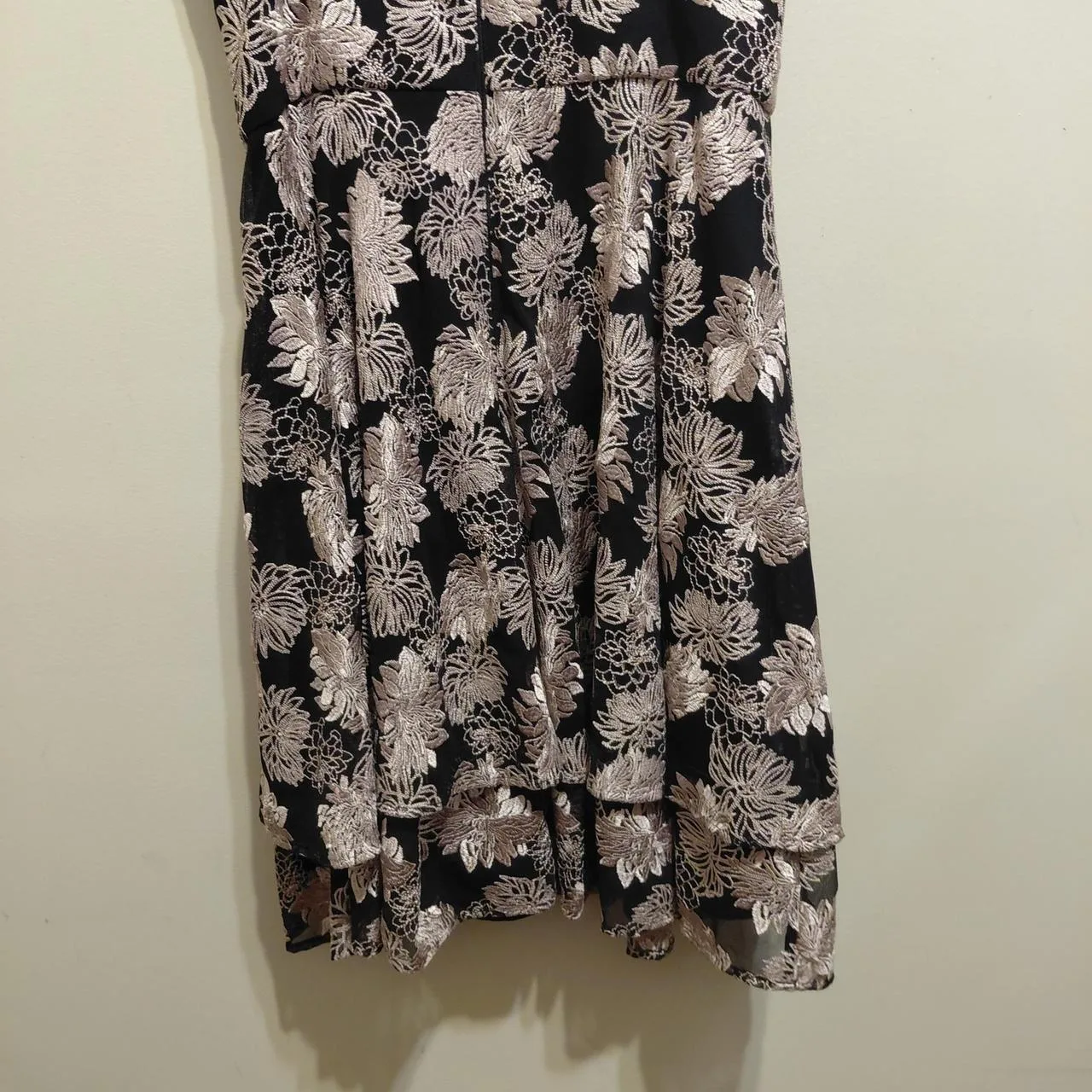 Forever New black & pink floral mini dress with ruffle hem, size 10 — photo 6