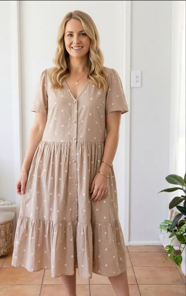 Polka Dots size 16 midi tiered dress Anko